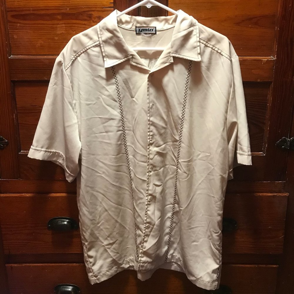 Men's YMLA L tan short-sleeved dress shirt